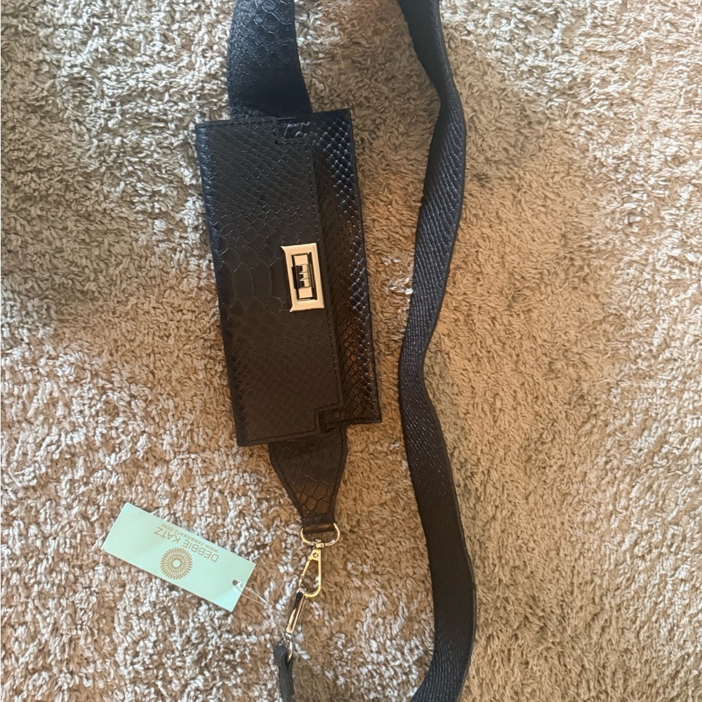 Black Textured Crossbody Strap Bag with Silver Hardware